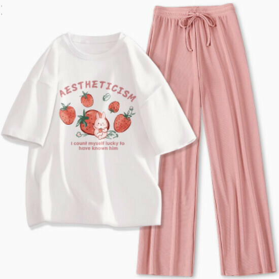 Hot-selling sports and leisure suits [White (Sweetberry Rabbit) + Pink Pants] [S-XL] (please contact customer service to confirm the delivery size after placing the order)