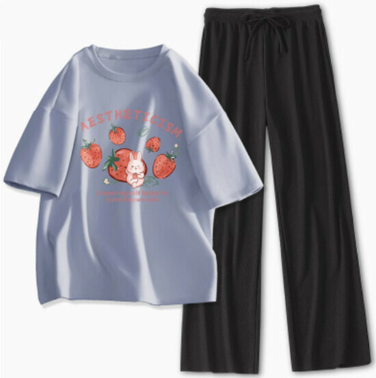 Hot-selling sports and leisure suit [Light Blue (Sweetberry Rabbit) + Black Pants] [S-XL] (please contact customer service to confirm the delivery size after placing the order)