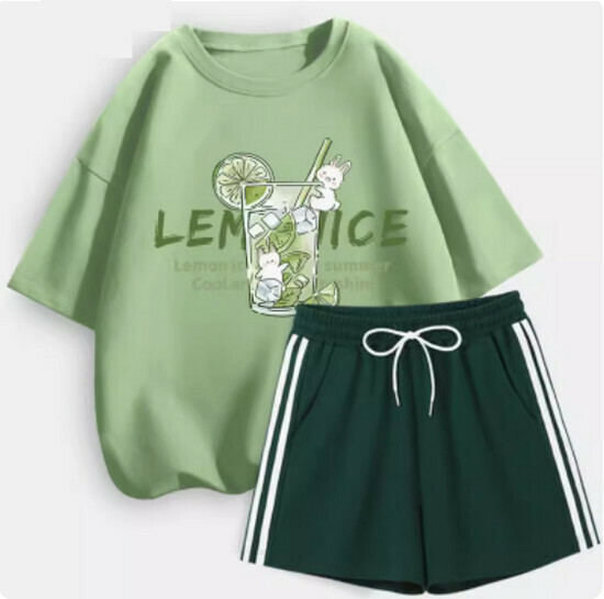 Hot selling short-sleeved + shorts suit [fruit green (ice lemon) + dark green pants] [S-XL size] (please contact customer service to confirm the delivery size after placing the order)
