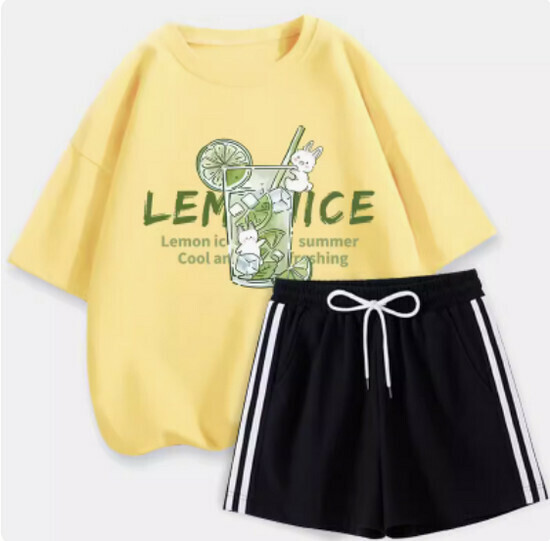 Hot selling short-sleeved + shorts suit [goose yellow (ice lemon) + black pants] [S-XL size] (please contact customer service to confirm the delivery size after placing the order)