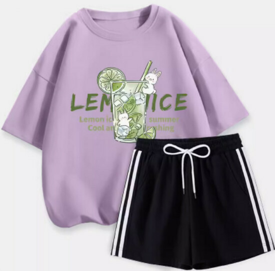 Hot selling short-sleeved + shorts suit [taro purple (ice lemon) + black pants] [S-XL size] (please contact customer service to confirm the delivery size after placing the order)