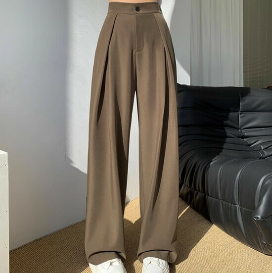 Hot selling elastic waisted wide-leg pants [Coffee color (long pants)] [S-2XL] (please contact customer service to confirm the delivery size after placing the order)