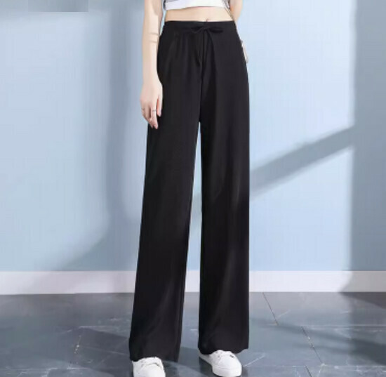 Hot selling ice silk wide-leg pants [black] [S-XL size] (please contact customer service to confirm the delivery size after placing the order)
