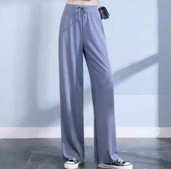 Hot selling ice silk wide-leg pants [blue] [S-XL size] (please contact customer service to confirm the delivery size after placing the order)