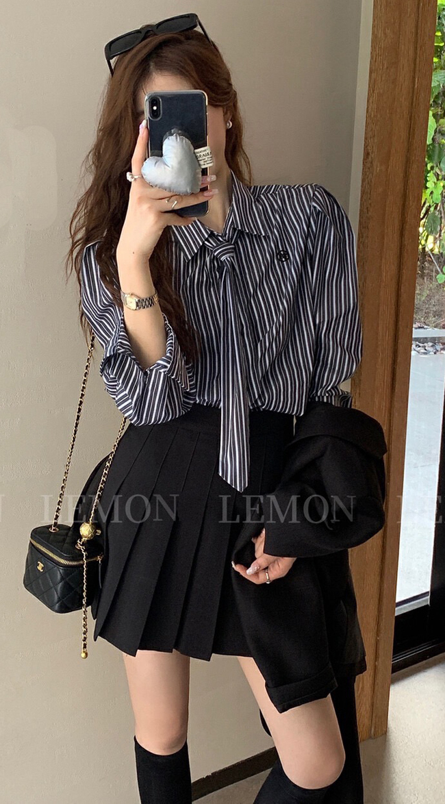 LEMON領結造型襯衫-兩色