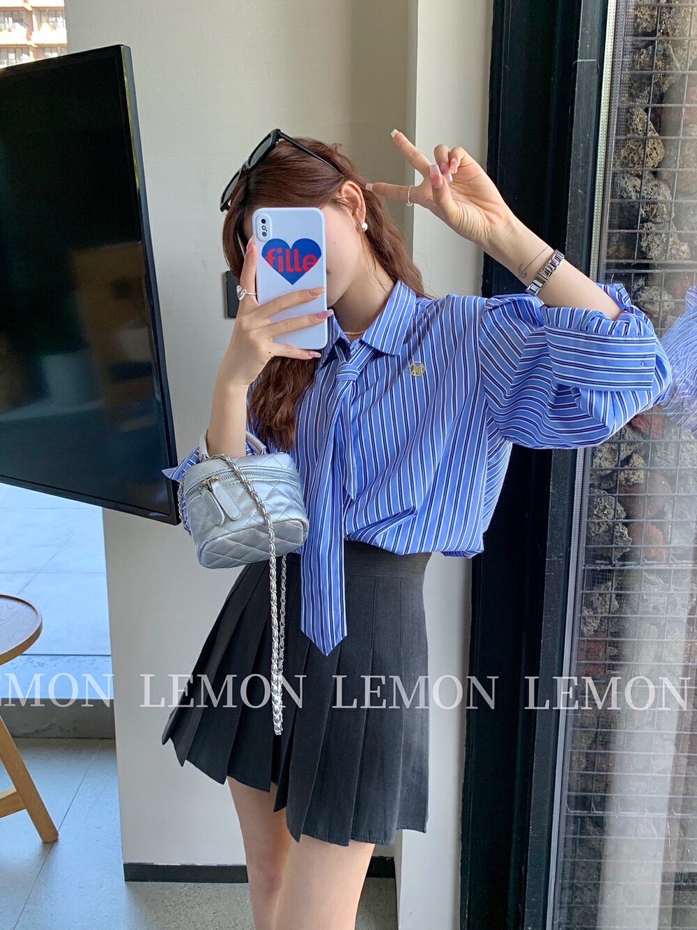 LEMON領結造型襯衫-兩色