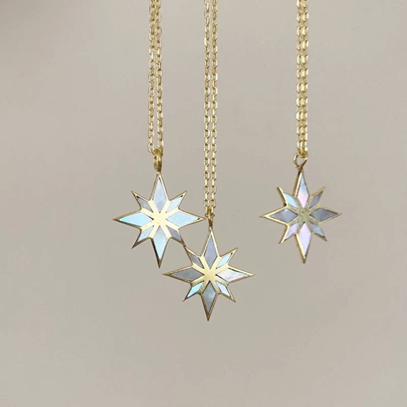 八芒星貝殼鑲嵌項鍊鍊 金色