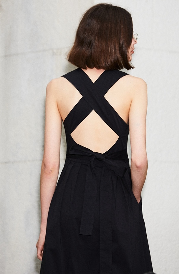 方領露背長洋裝(黃/黑)