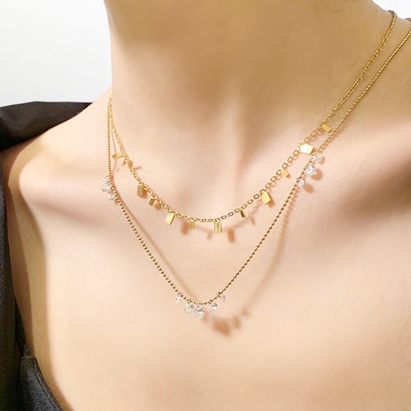 流蘇鋯石雙層項鍊 金色