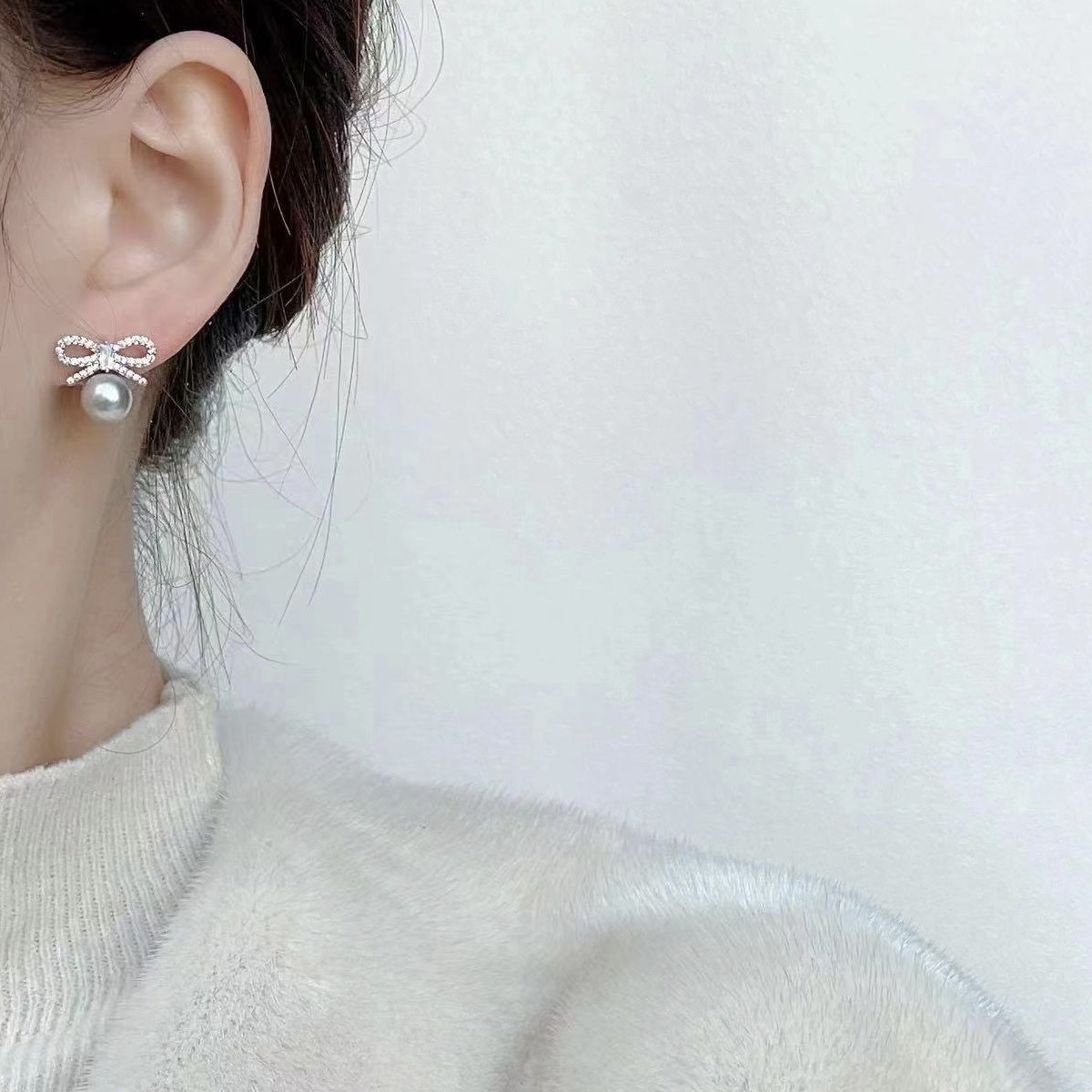 甜美．蝴蝶結珍珠耳貼