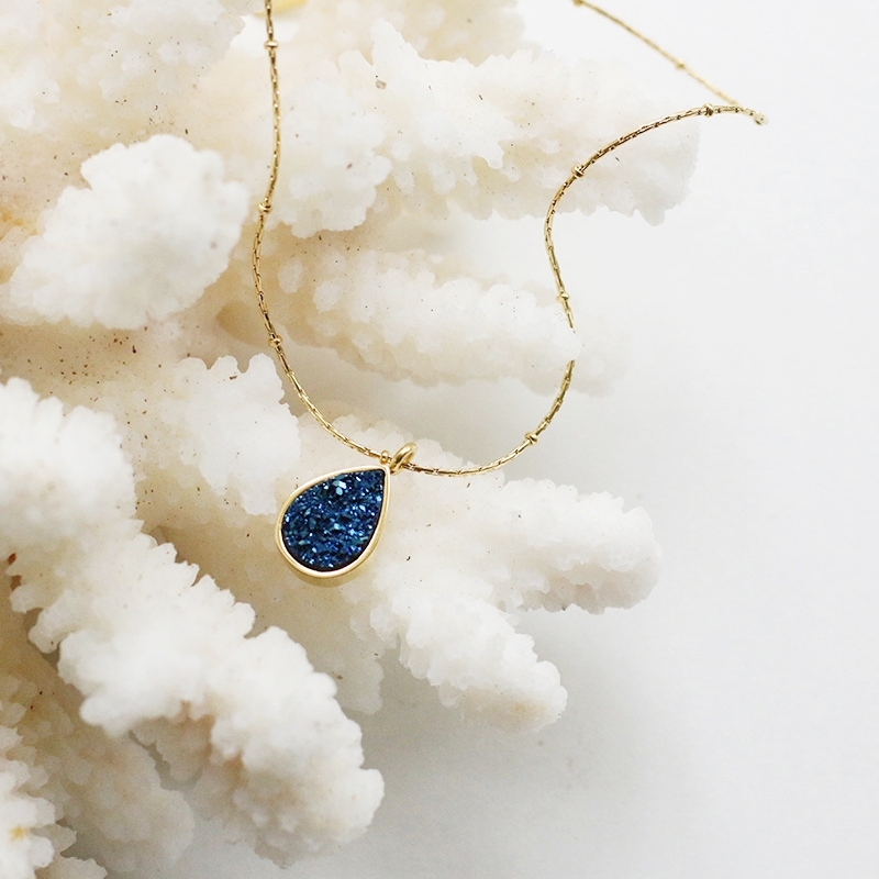 水滴藍晶竹節項鍊 藍色