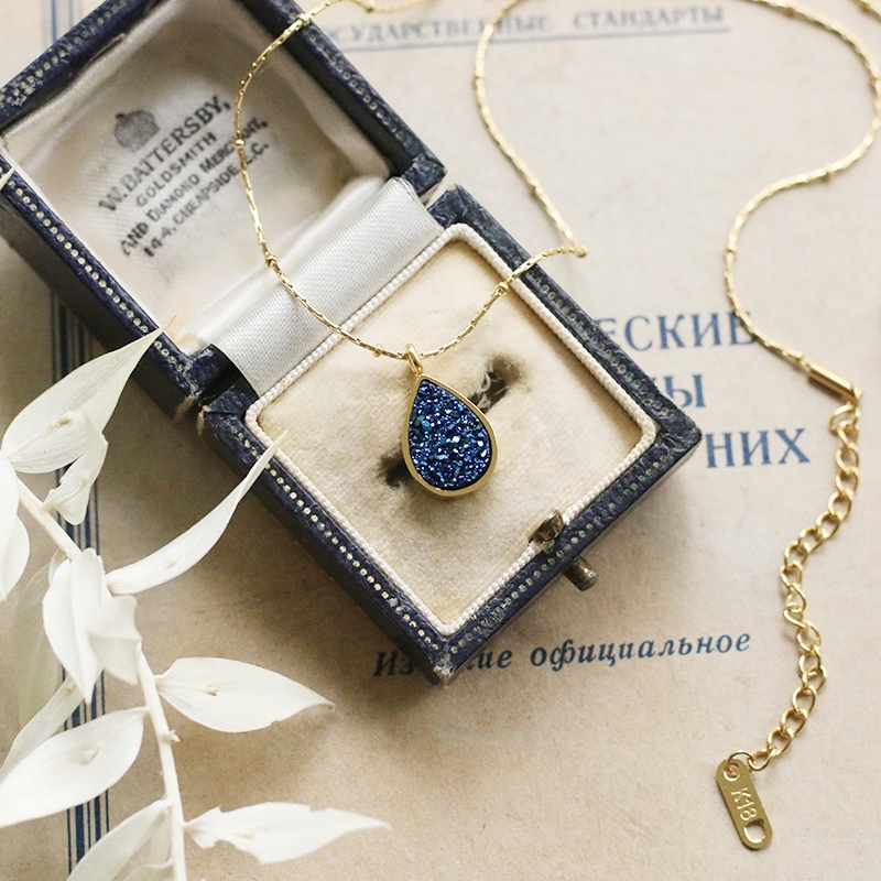 水滴藍晶竹節項鍊 藍色