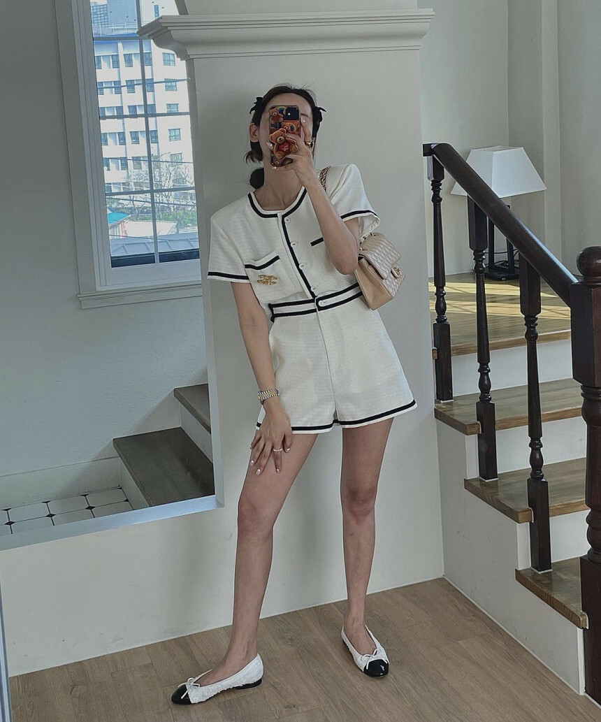 東大門小香風 撞色框線短褲2件組(白/黑/紫)