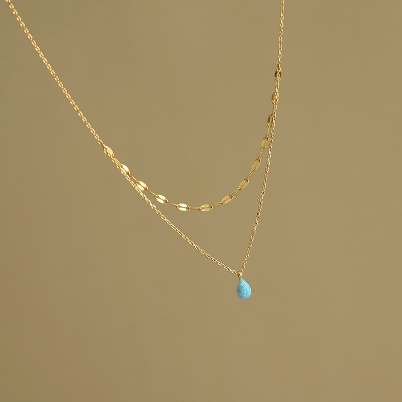 藍水滴雙層項鍊 金色