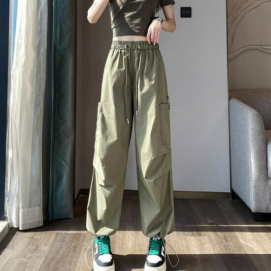 熱賣高腰美式抽繩束腳褲【軍綠色常規款】【XS-2XL碼】（下單後請聯絡客服確認發貨尺碼）
