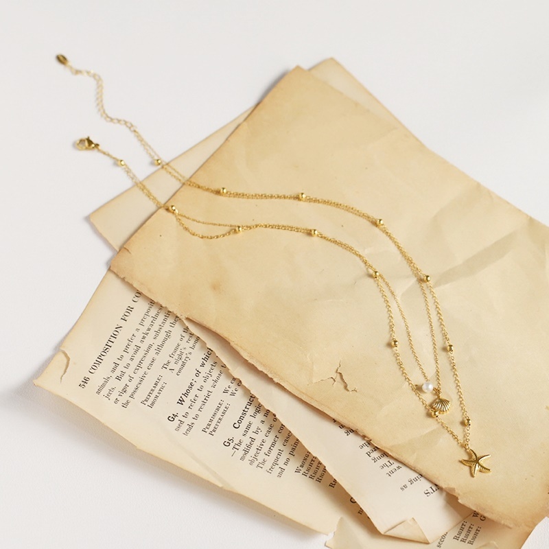 海星貝殼雙層項鍊鍊 金色