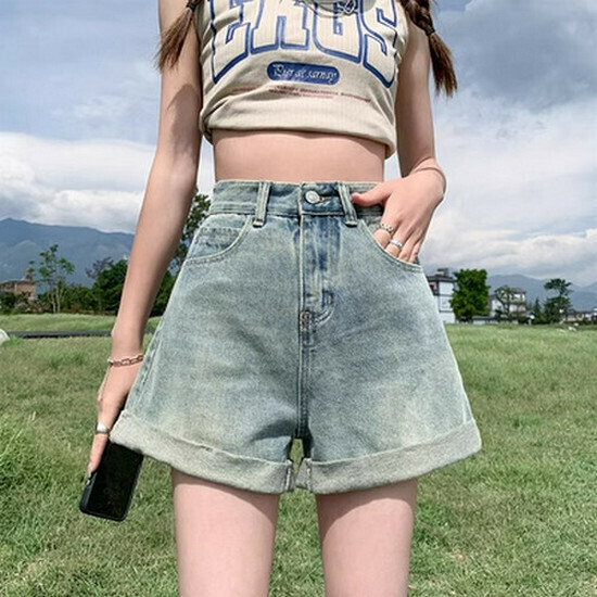 Hot selling high waist denim shorts [black gray] [XS-2XL size] (please contact customer service to confirm the delivery size after placing the order)