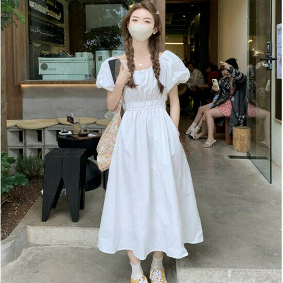 Hot Selling Lantern Sleeve Dress [White] [Size S-L] (Please contact customer service to confirm the delivery size after placing the order)