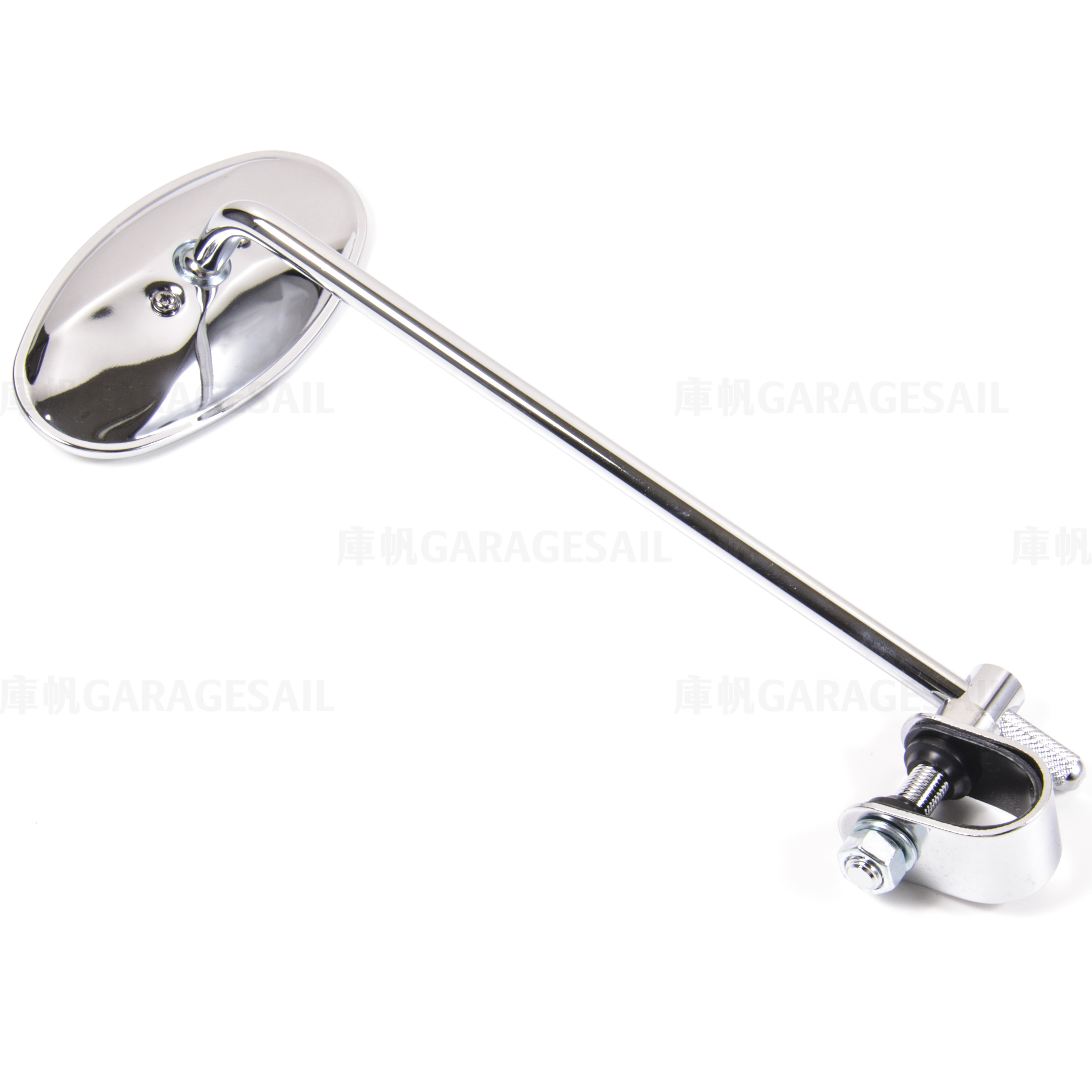 長桿 夾式 後照鏡 橢圓 - 銀