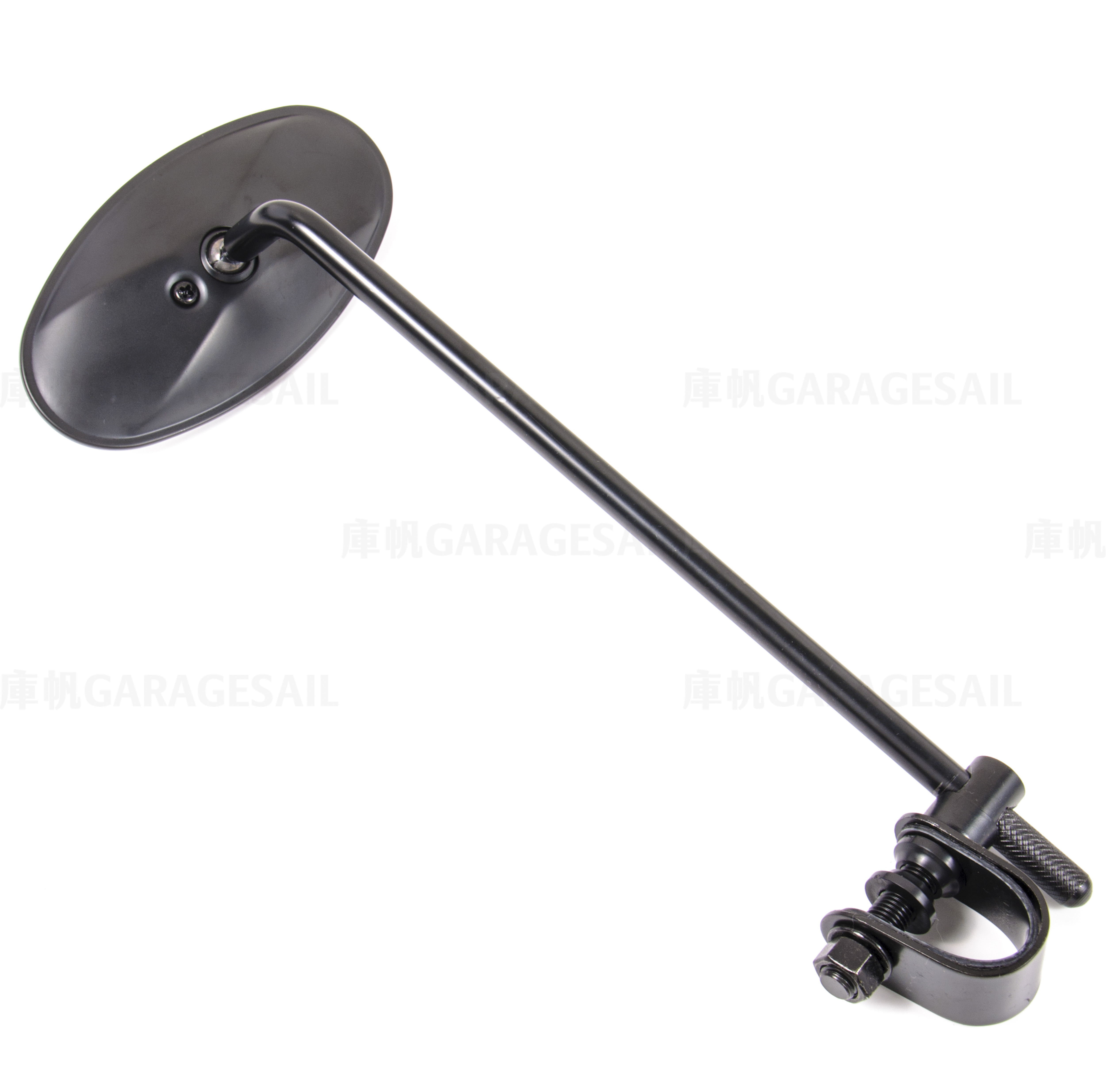 長桿 夾式 後照鏡 橢圓 - 黑