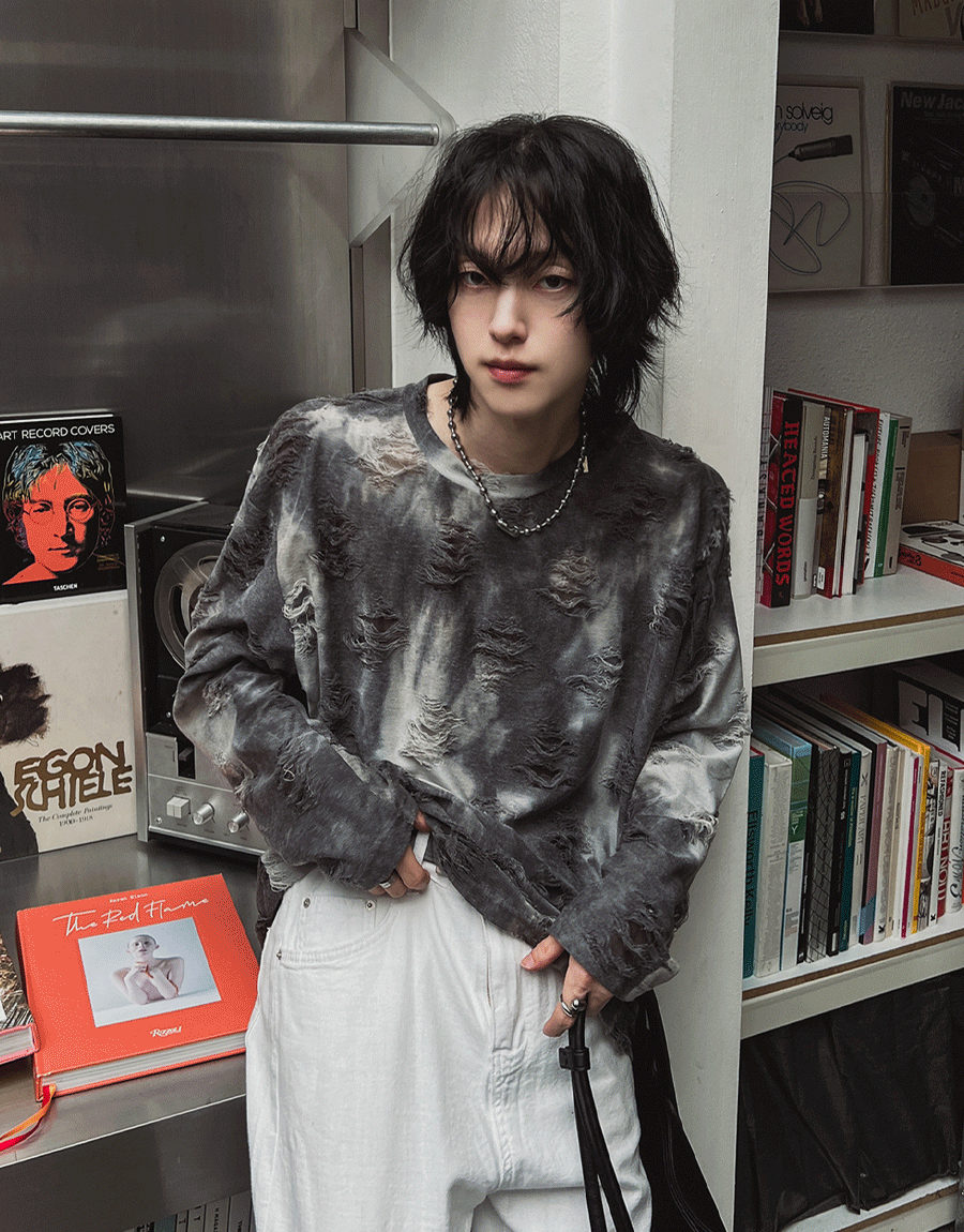 破損紮染長袖T恤