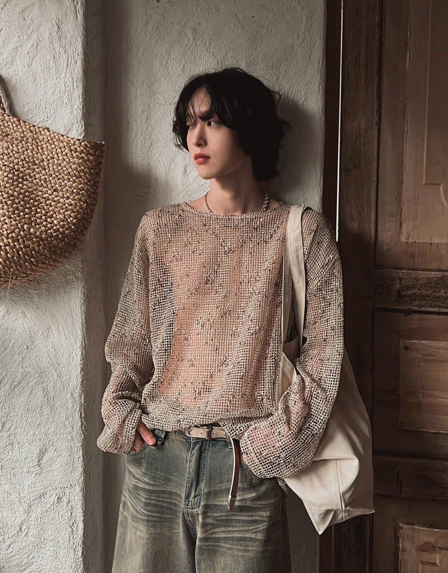 迷惑閃亮透視長袖T恤