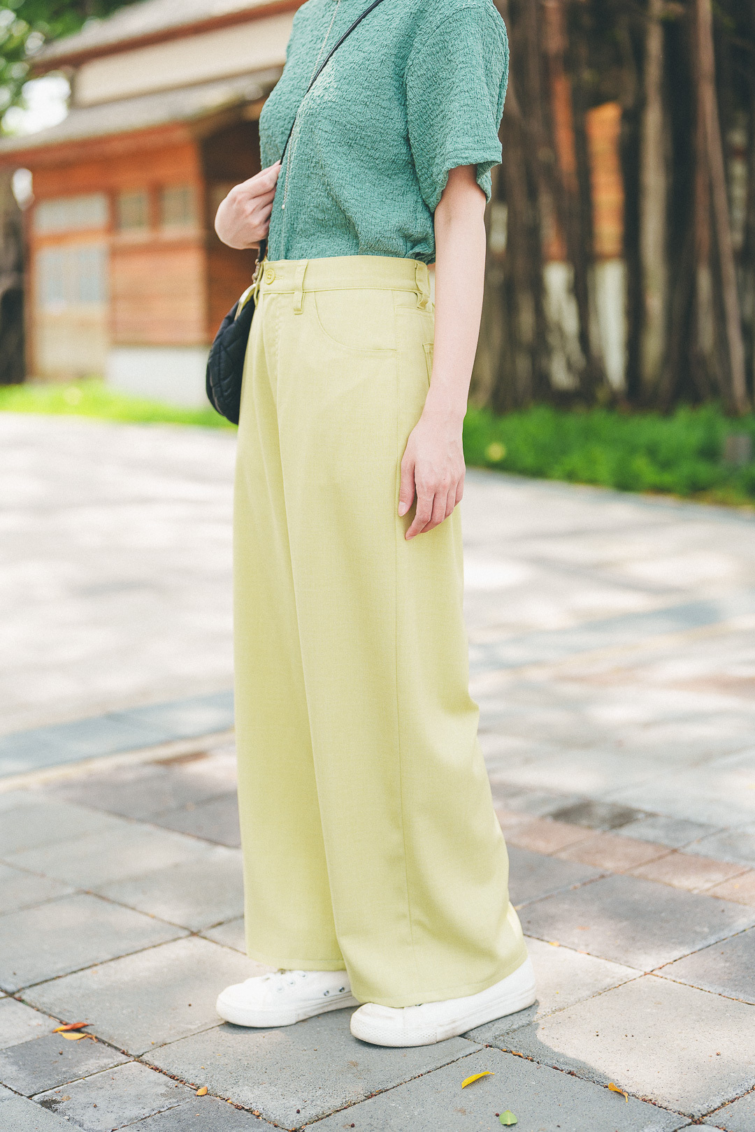 夏日報到！涼感休閒寬褲(五色-若草)