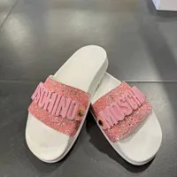 [S] MOSCHINO LOGO SLIDE GLITTER POOL SANDALS,WHITE/PINK, MA28632G0EMJV600 [FINAL SALE] (SM789)