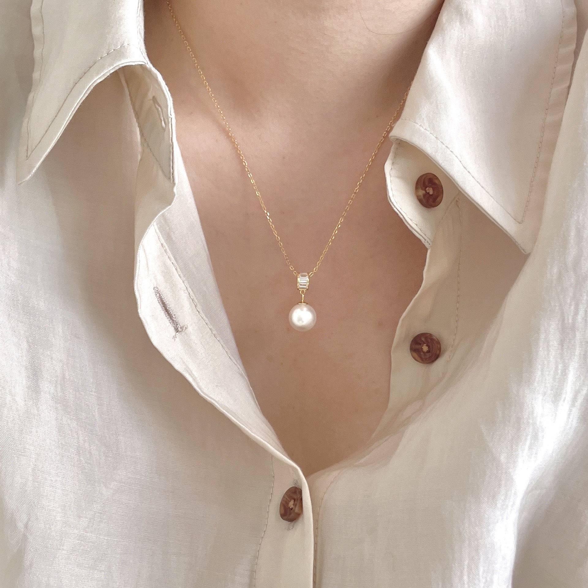 光圈珍珠純銀鎖骨鏈