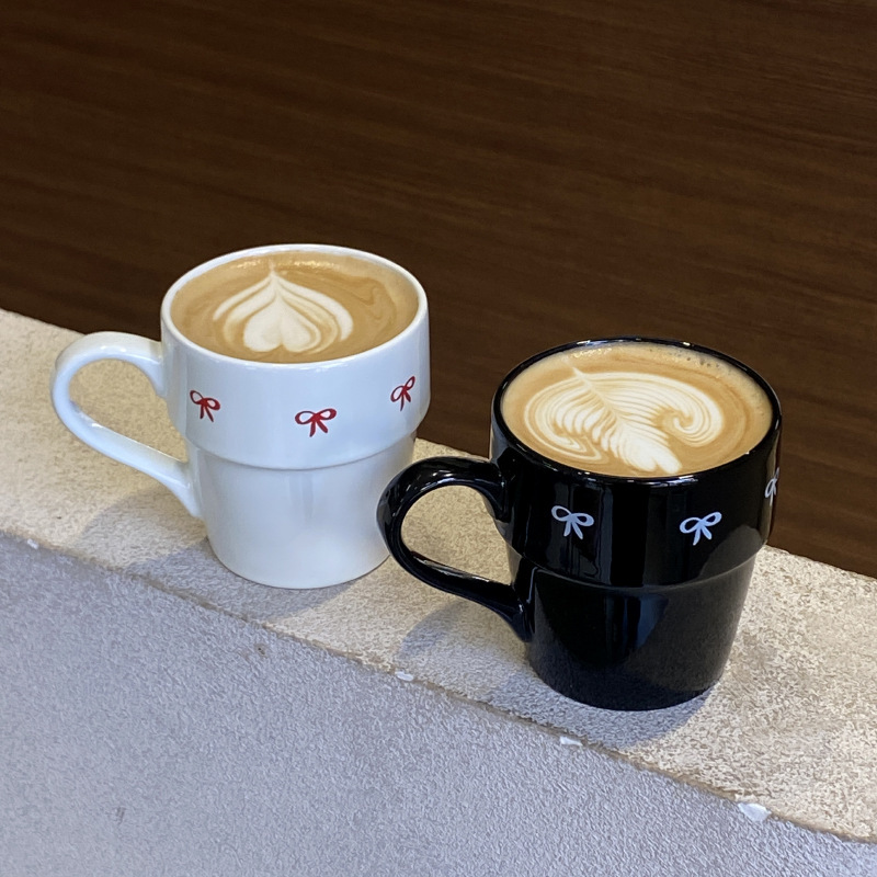 《4202》唯美簡約蝴蝶結陶瓷咖啡杯400ML