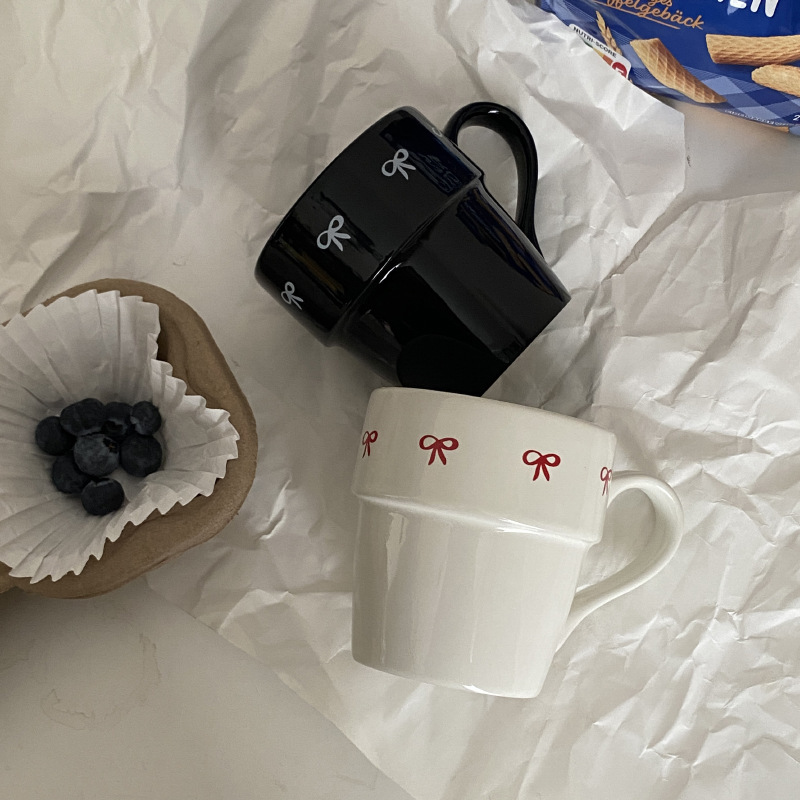 《4202》唯美簡約蝴蝶結陶瓷咖啡杯400ML