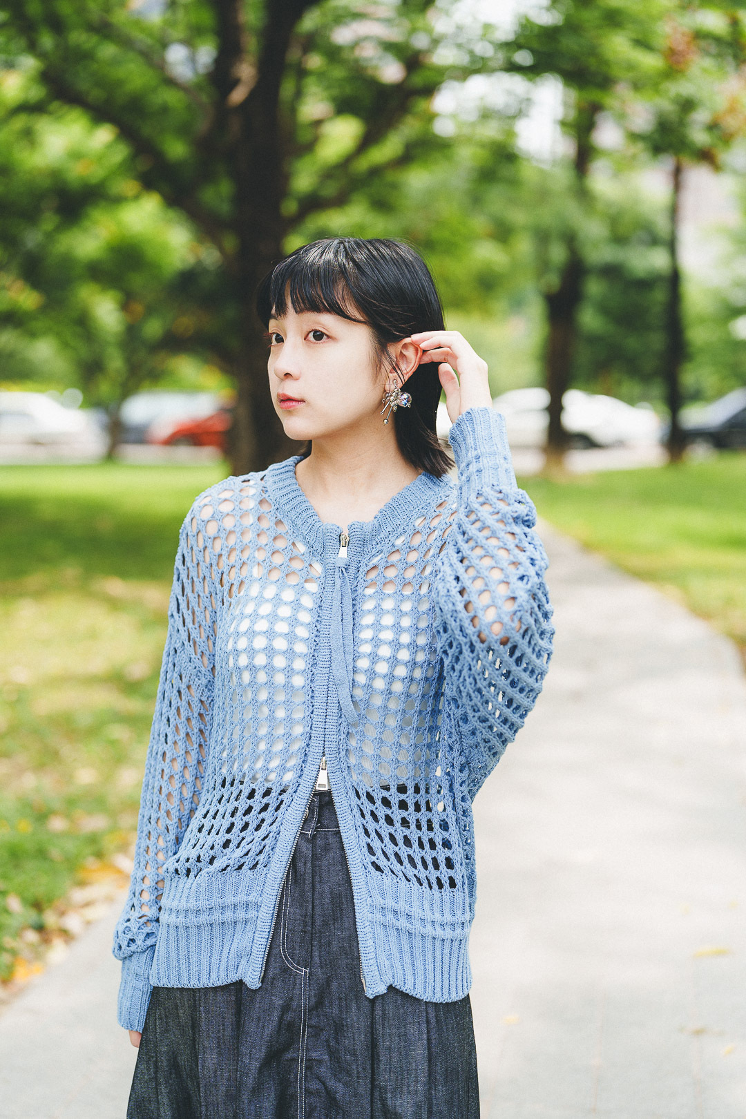 雲暈染了夏！雙拉鍊針織衫(兩色-空藍)