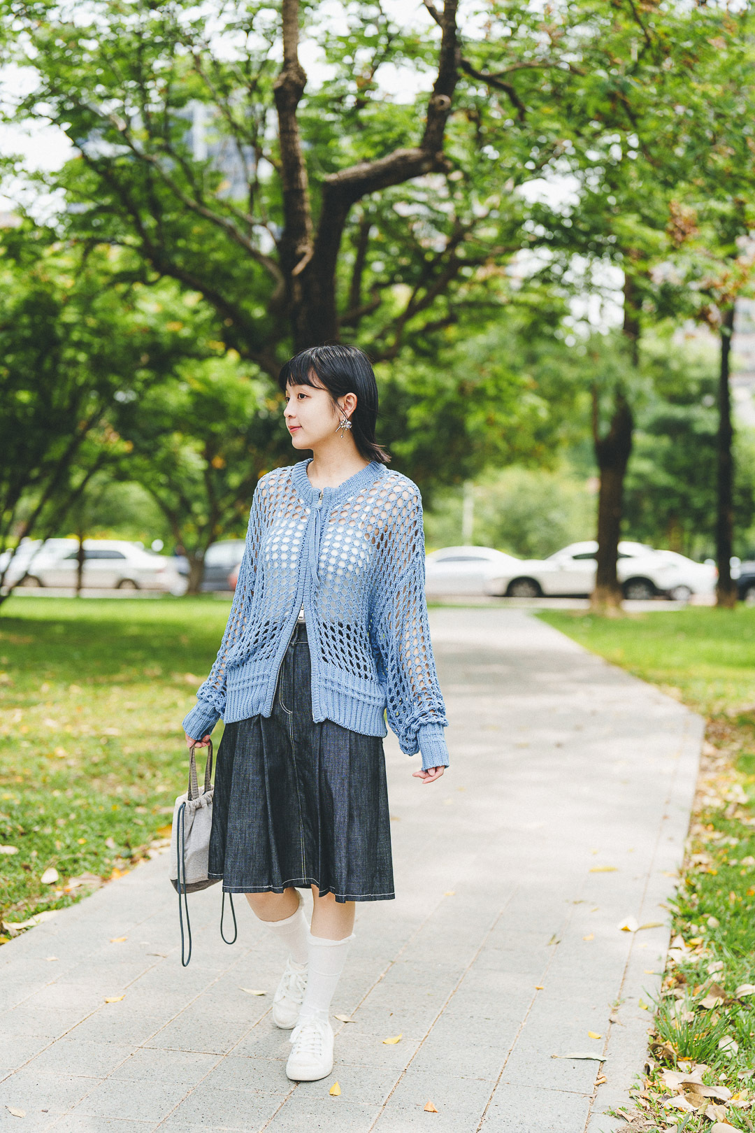 雲暈染了夏！雙拉鍊針織衫(兩色-空藍)