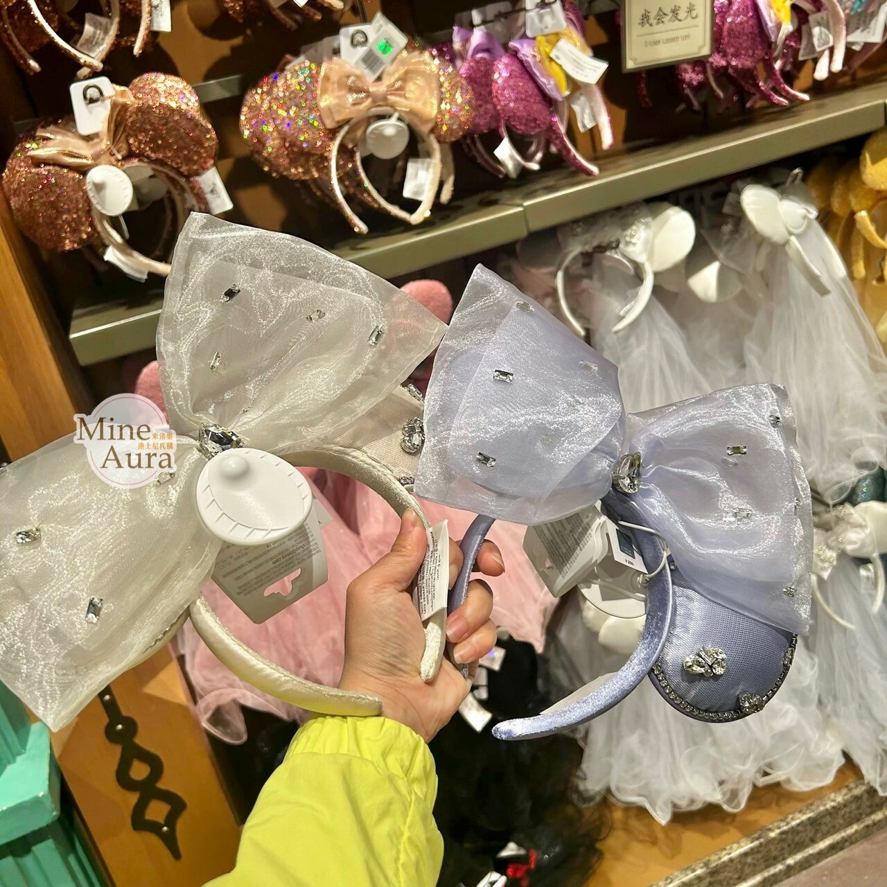 米妮 Minnie 公主風 超大紗質蝴蝶結 閃鑽 立體耳朵 造型 髮圈 髮箍 -上海迪士尼樂園