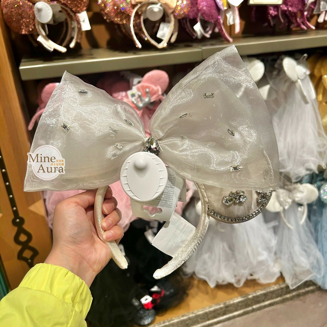 米妮 Minnie 公主風 超大紗質蝴蝶結 閃鑽 立體耳朵 造型 髮圈 髮箍 -上海迪士尼樂園