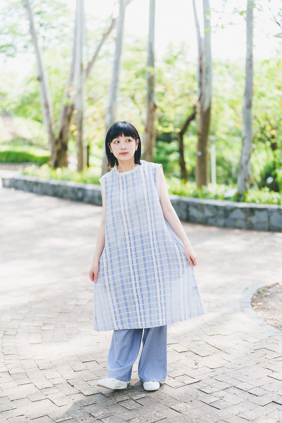 小書僮！拼色格紋背心裙(兩色-空藍)