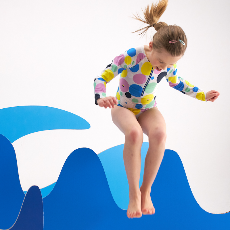 圓圈 crazy dots | 海廢再生 抗UV兒童防曬泳衣系列 - 長袖連身