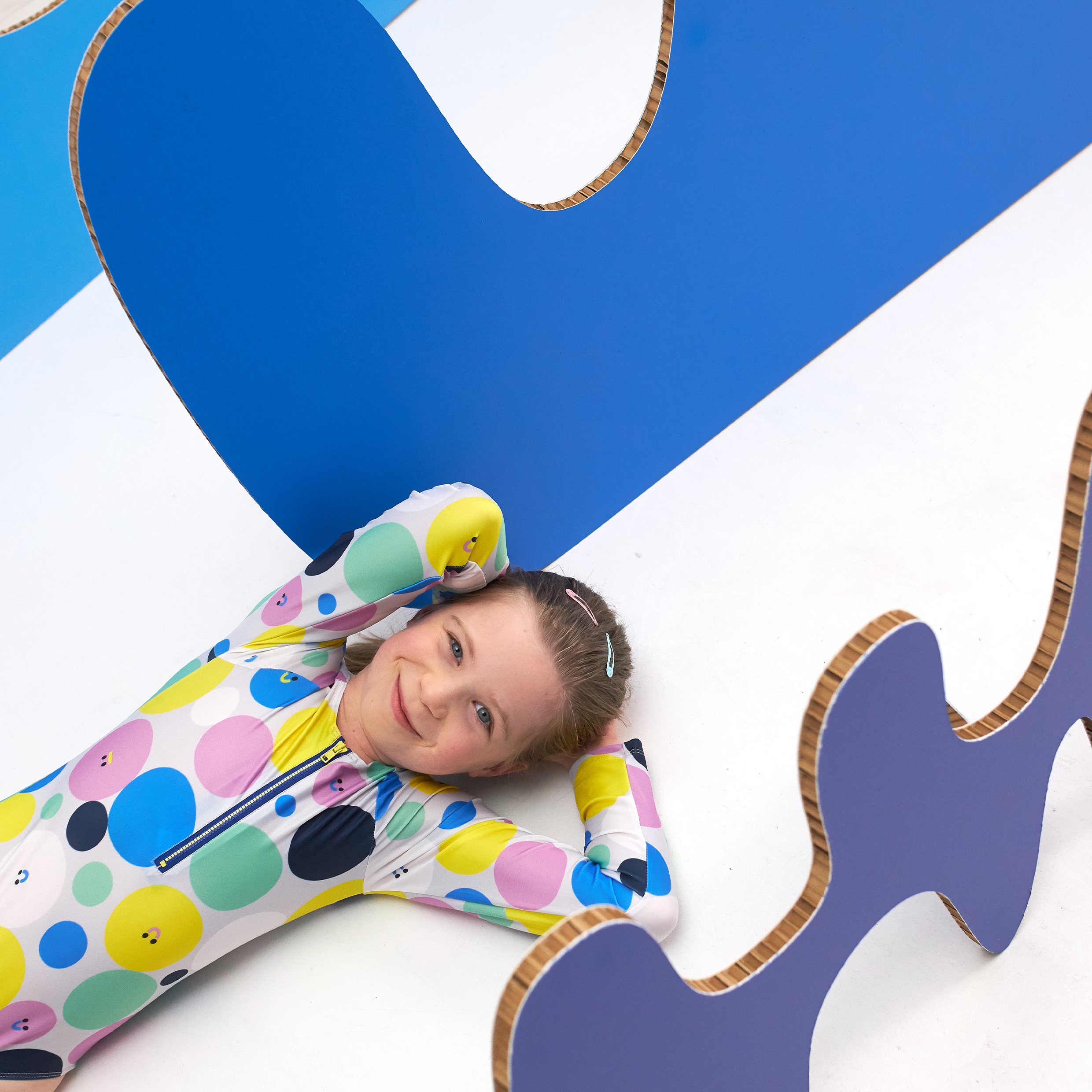 圓圈 crazy dots | 海廢再生 抗UV兒童防曬泳衣系列 - 長袖連身