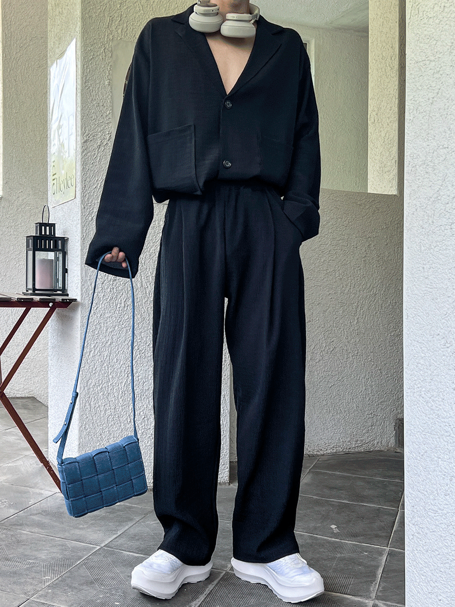 冰百褶邊波浪休閒褲