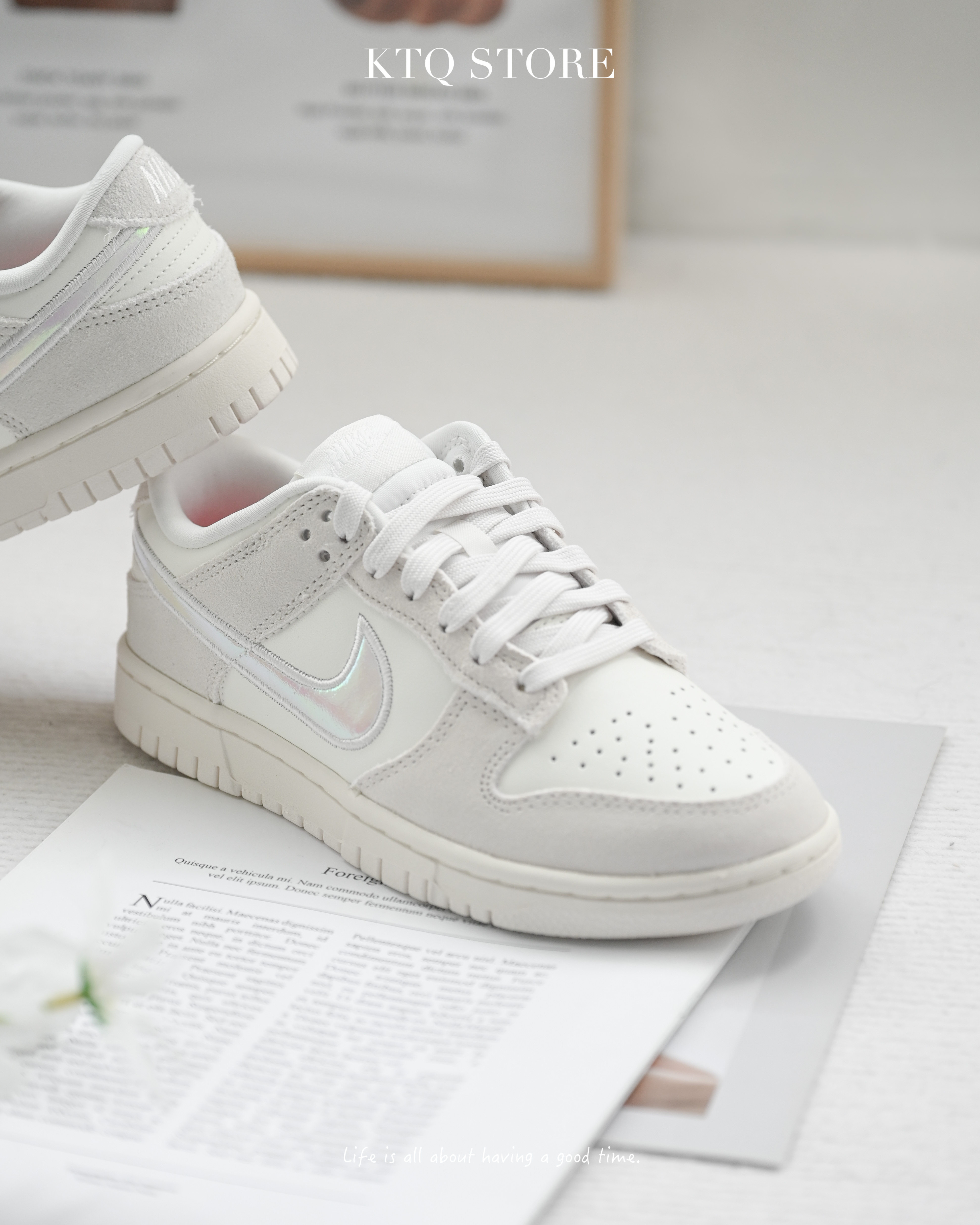 KTQ STORE ‧ Nike Dunk Low Sail Iridescent Swoosh 雷射米灰  HF5074-133