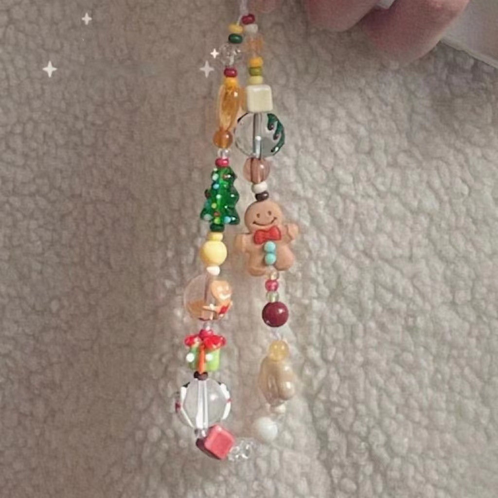 《4208》聖誕薑餅人可愛串珠手機掛繩