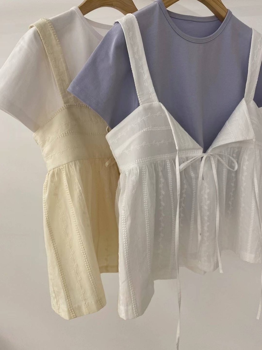 (2way) embroidered carved knotted vest/skirt