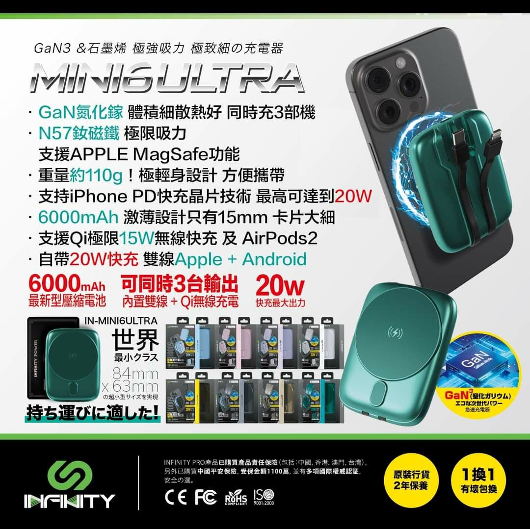 Infinity旗艦Ultra系列 GaN3 &石墨烯極強吸力極致細の充電器