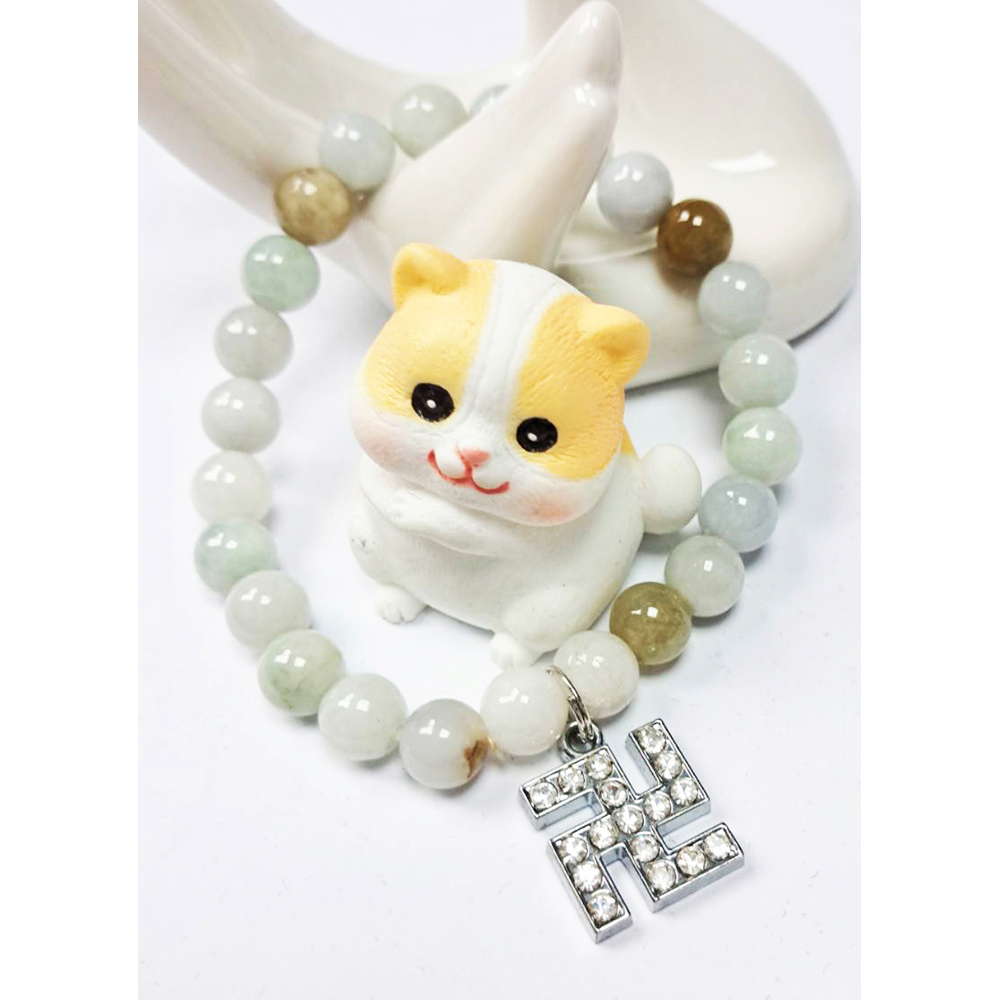 卍{鑲鑽}三彩彩緬甸玉圓珠手珠7.7mm【十方】150759