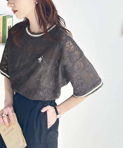 預購 - JP 撞色領邊lace top