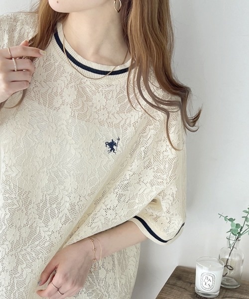 預購 - JP 撞色領邊lace top