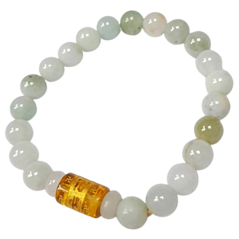 六字真言(黃晶)+緬甸玉芙蓉種手珠7mm【十方】135680