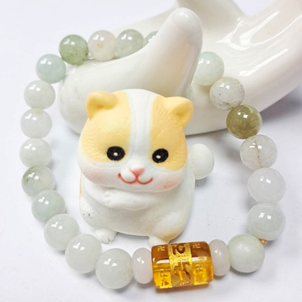 六字真言(黃晶)+緬甸玉芙蓉種手珠7mm【十方】135680