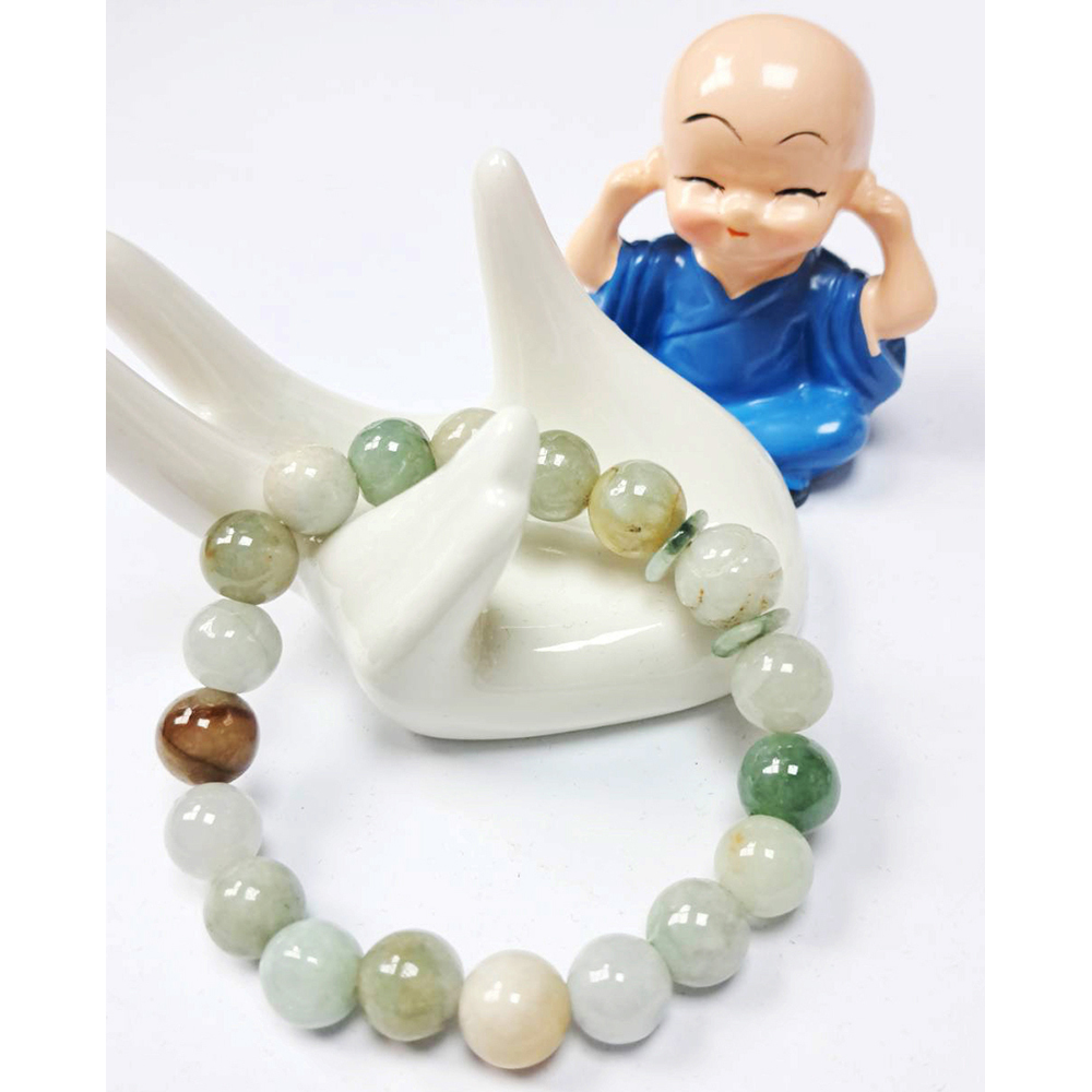 玉蓮花+五彩緬甸玉手珠9mm【十方】135682