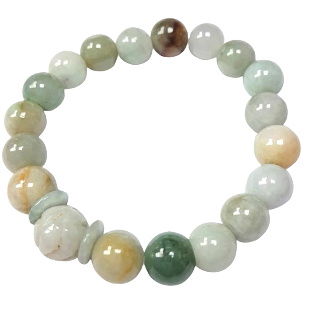 玉蓮花+五彩緬甸玉手珠9mm【十方】135682